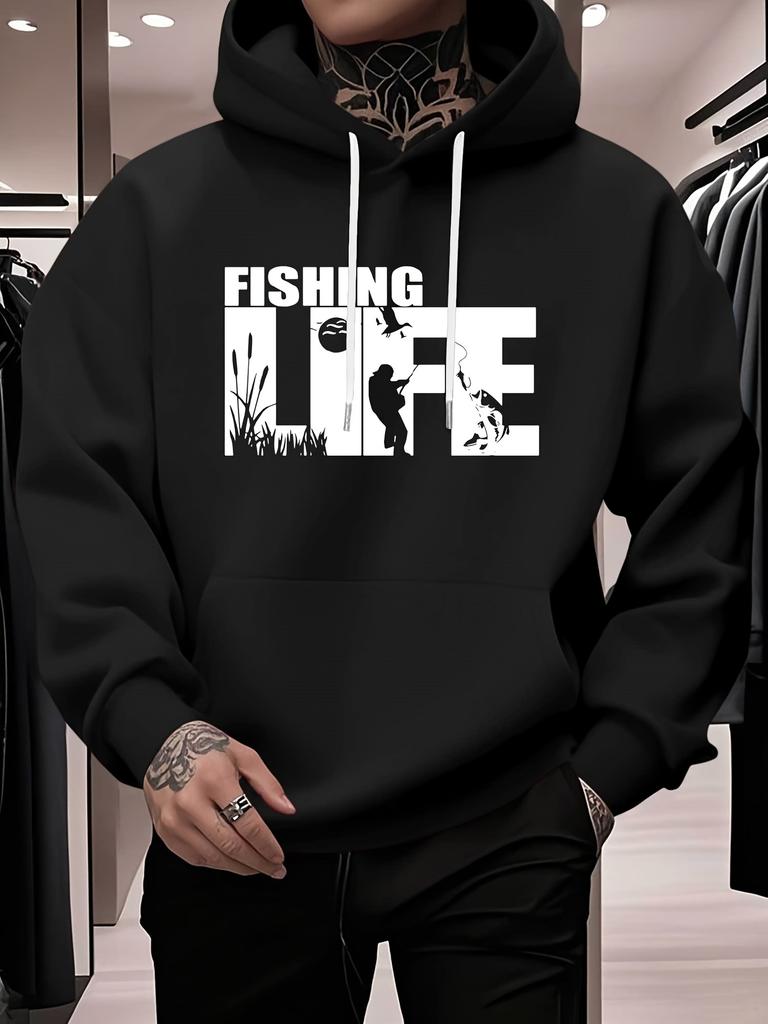 Large Size Clothing, Letter Print Ed Sleeve Versatile Sleeve Able for And Out 250G Heavyweight Pullover with Pocket Adjustable Dra
