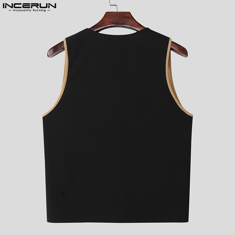 INCERUN Men V Neck Sleeveless Stitching Waistcoat and Long Pants Outfits Sets