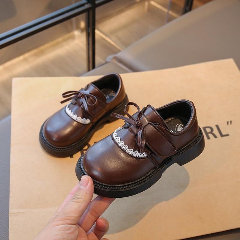 Kids Girls Soft Sole Black Casual Princess Leather Loafer Shoes