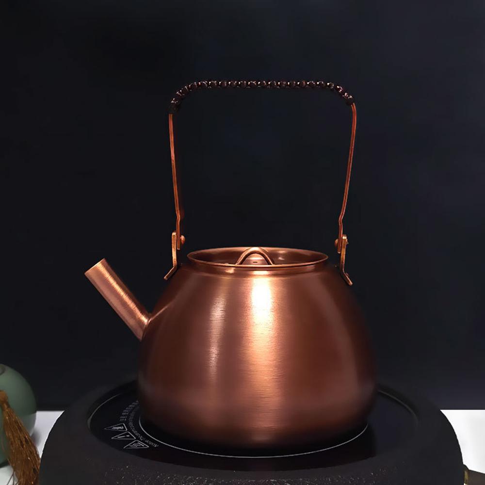 Vintage Copper Teapot, Handmade Purple Copper Kettle, Round Stove Boiling Tea Kettle, Household Handle Pot, 1.2L