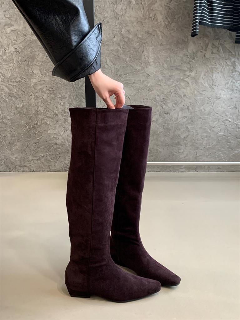 2025 autumn and winter new fashionable versatile inner height increase pointed head thin medium tube boots women's shoes long tube straight ride