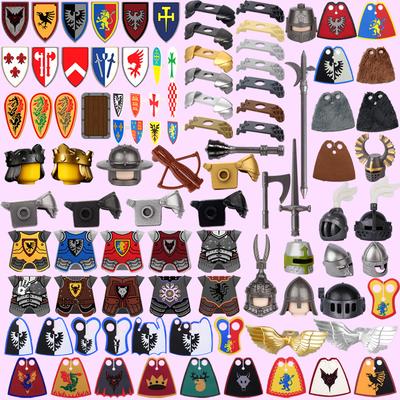 Château Militaire Médiéval Chevaliers Armure Blocs de Construction Épaulière Accessoires d'Armure Lion Rouge Aigle Noir Briques Armes Jouets
