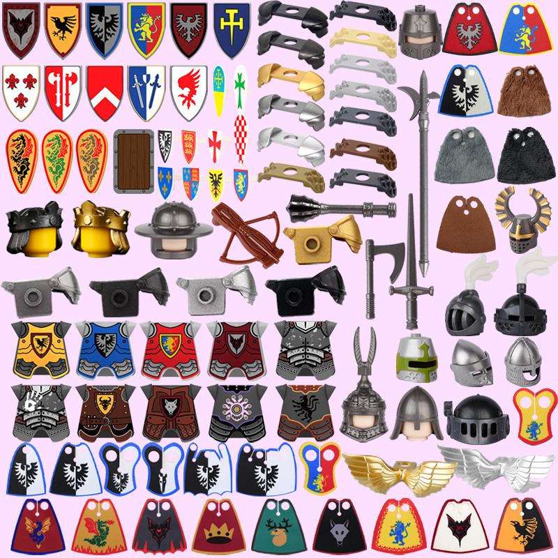 Mittelalterliche Militärburg Ritter Rüstung Bausteine Schulterpanzer Rüstungszubehör Roter Löwe Schwarzer Adler Waffensteine Spielzeug