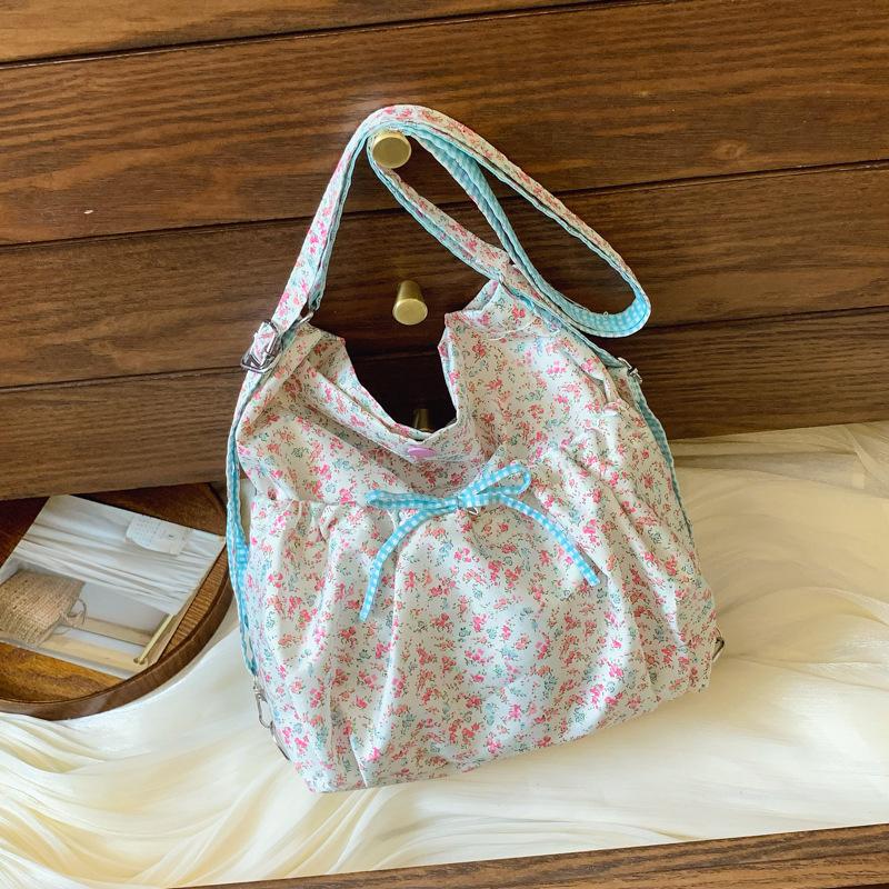 New floral polka dot cloth bag handbag women s fashion versatile canvas bag large-capacity backpack