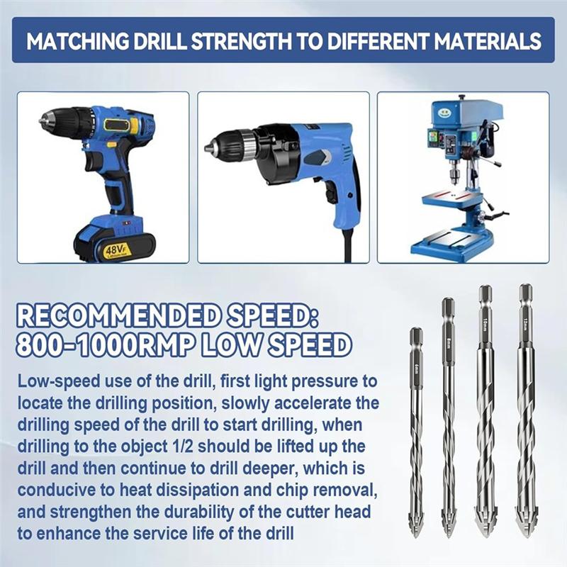 AD23-10Pcs New Four-Flute Sawtooth Eccentric Drill Bit Size 5/6/8/10/12Mm,For Wood Marble Metal Glass  Wall Tiles