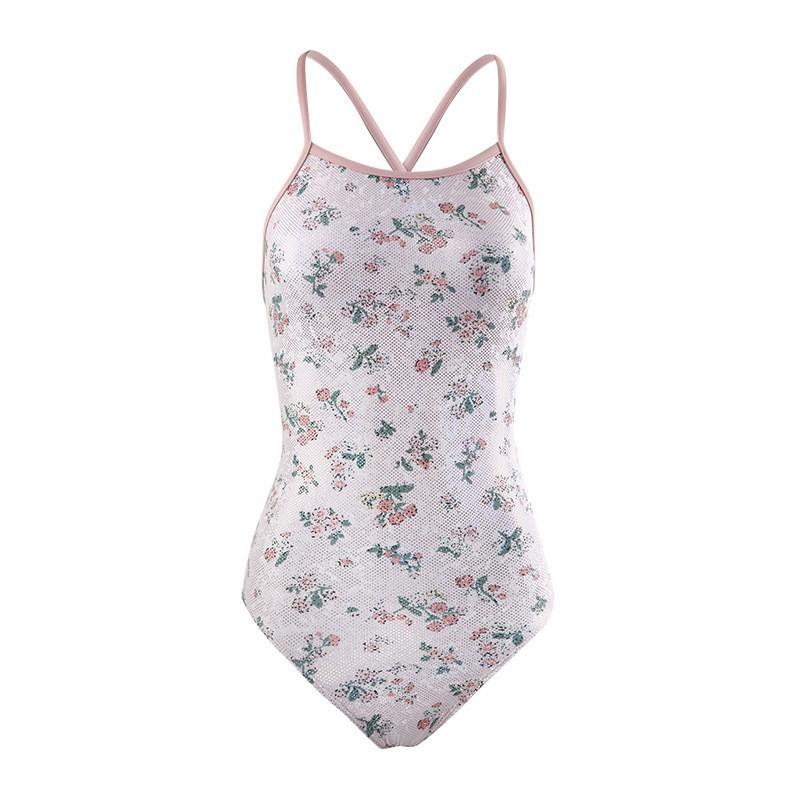 Small Fresh Pink Floral Sexy Tight-fitting Racing Sports One-piece Triangle Swimming Pool Hot Swimsuit Women