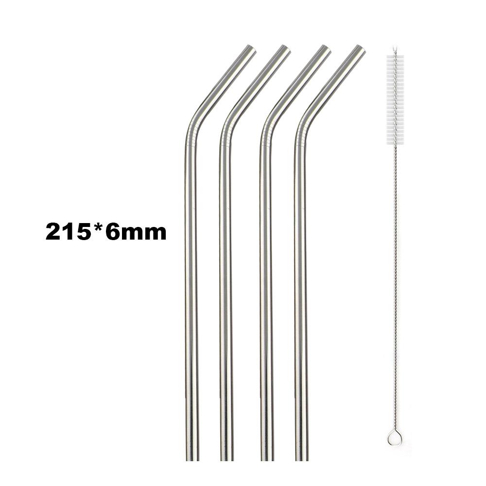 Reusable Metal Drinking Straws 304 Stainless Steel Sturdy Bent Straight Drinking Straw with Cleaning Brush Bar Party Accessory