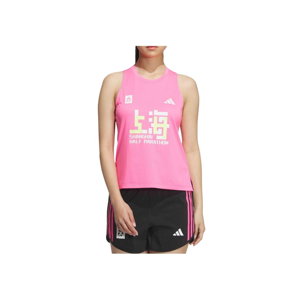 Adidas Marathon Shanghai Half Marathon Tank Top Comfortable Casual Simple Versatile Solid Color Letter Sports Vest Women Tops Bright-Pink KB9099