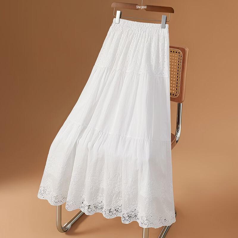 Women's Elastic Waist Lace A-line Midi Skirt