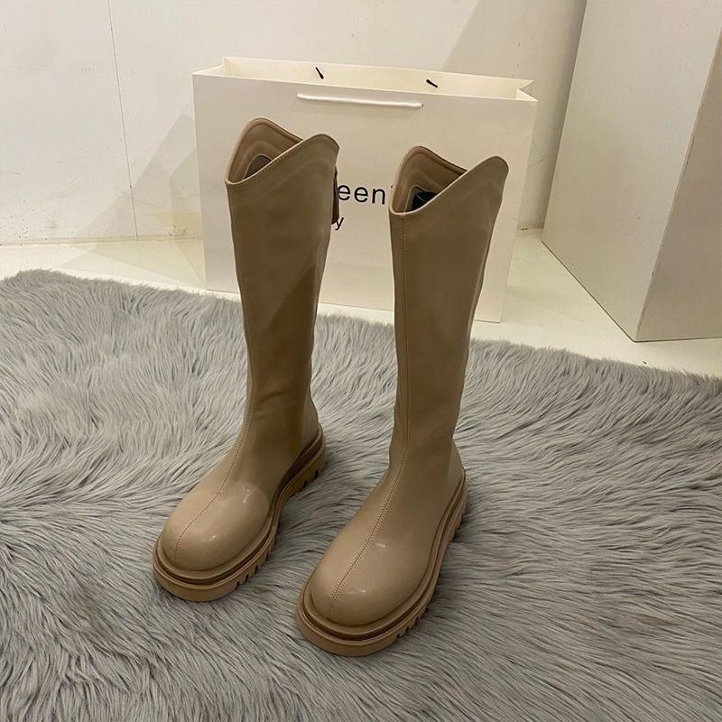 Fashion Round Toe Fleece-Lined Platform Knee High Shaft Shoes Woman Fashion 2025 Hot New Autumn Winter Warm Leather Long Boots for Women