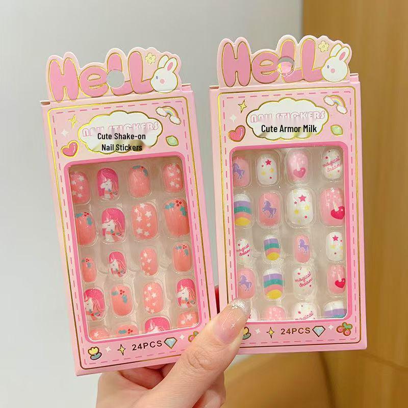 24 Removable Cartoon Nail Stickers for Girls - Self-Adhesive Finger Decals