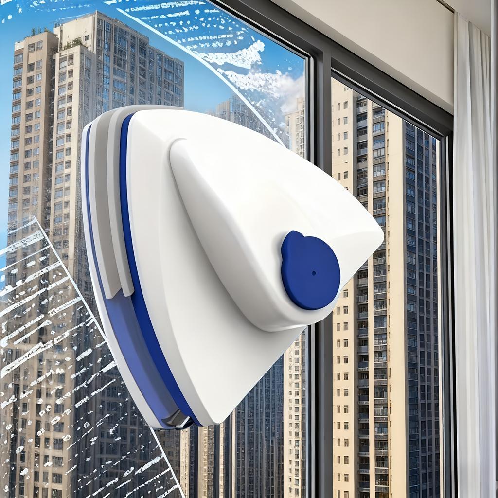 1 peça Limpador de Janelas Magnético de Alta Resistência com Tanques Duplos de Água e Sistema de Rodo - Limpeza Automática dos Dois Lados, Construção em ABS