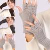 Knitted Half Finger Gloves Stretchy Warm Gloves Fingerless Thumb Hole Gloves