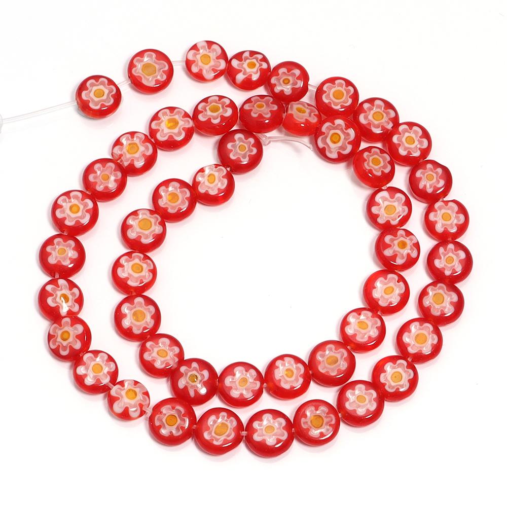 1 Strang 6/8/10mm Flache Runde Blumenperlen Lampwork-Perlen Bunte Glasperlen Für Armband Armreif Damen Mädchen DIY Schmuckherstellung