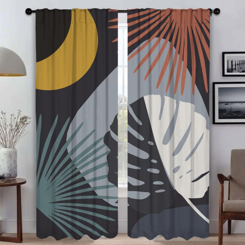 Eukalyptus Fläktpalm Fönstergardin för Rum 2 Paneler Skärmar Moderna Vardagsrumsgardiner för Kamera Halloween Dekoration Partition