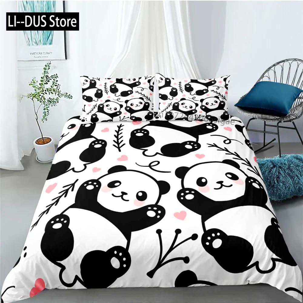 Set da letto Panda Cartone Animato Carino Bambino Bambini Copripiumino Creativo per Ragazzi con Federa Set da Letto King Size per Adolescenti