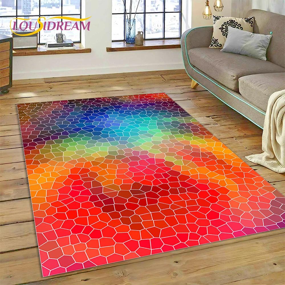 Rainbow Colour Illusion Cartoon Carpet Rug for Bedroom Living Room Home Sofa Decoration,Children Game Large Decor Floor Mat Gift