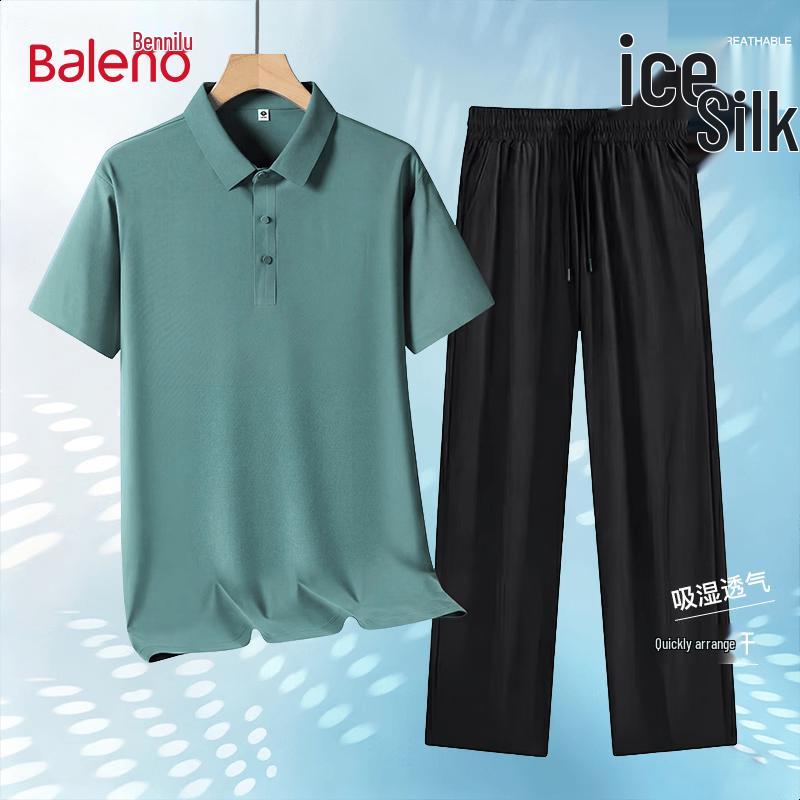 Baleno Men's Ice Silk Business Casual Polo & Trousers Set