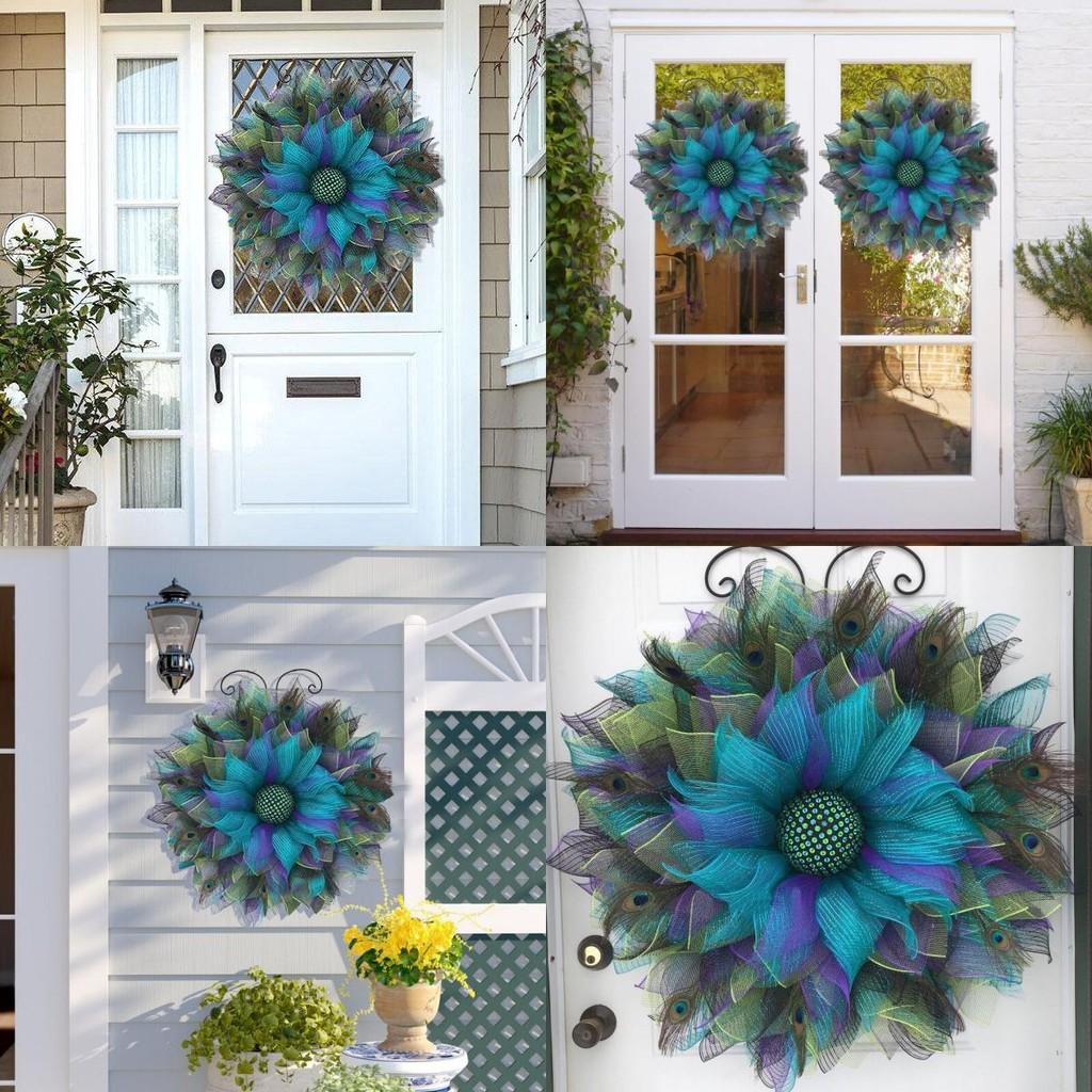Peacock Feather Wreath Festive Event Decor Natural Materials Seasonal Home Decor