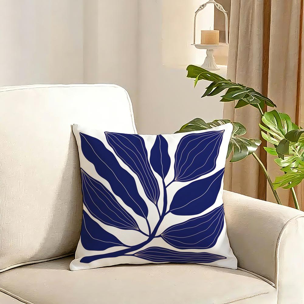 Elegant Blue Floral Cushion Cover Reversible Plush Pillow Cover Soft Fluffy Home Decor for Sofa Bedroom
