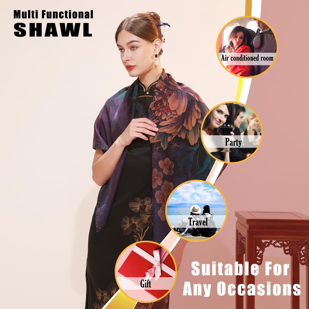 Fragrant Cloud Yarn Purple Flower Design 42x42 Inch Elegant Xiangyun Silk Square Scarf for Women Daily Use