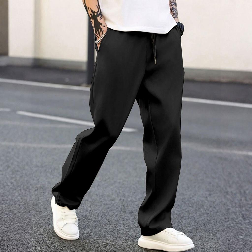 Men's Casual Elastic Waistband Drawstring Breathable Color Pants