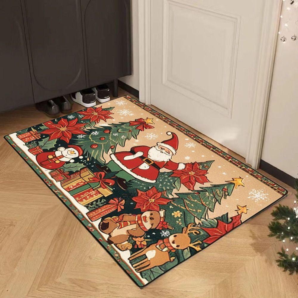 New Polyester Christmas Mat Non-Slip Santa Claus Outdoor Carpet Printed Xmas Doormat Living Room