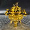 Brass animal head incense burner with lid, two dragons design, for indoor Buddhist shrines and tea ceremonies, sandalwood three-