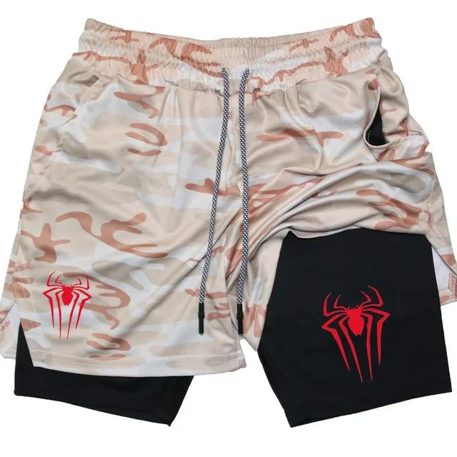 Performance Shorts Herren Spider Bedruckt GYM Casual Sport Kompressionsshorts Workout Laufen Mesh 2 In 1 Sportshorts XL gray