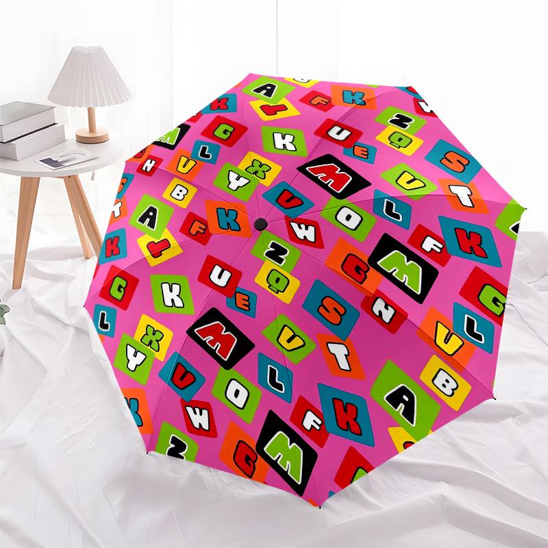 

1pc Colorful Alphabet Pattern Umbrella with Plastic Handle,Compact & Stylish,Cartoon Pattern,Outdoor UmbrellaPT551