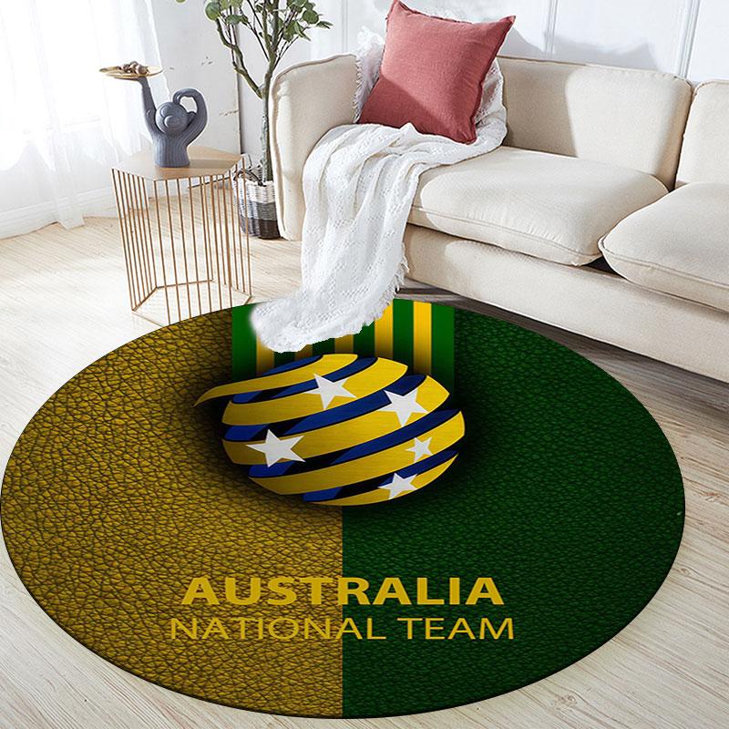 Australia National Football Round Rug, Non Slip Washable Circular Carpet For Living Room Bedroom Playroom, Sports Fan Decor, Holiday Birthday Gift