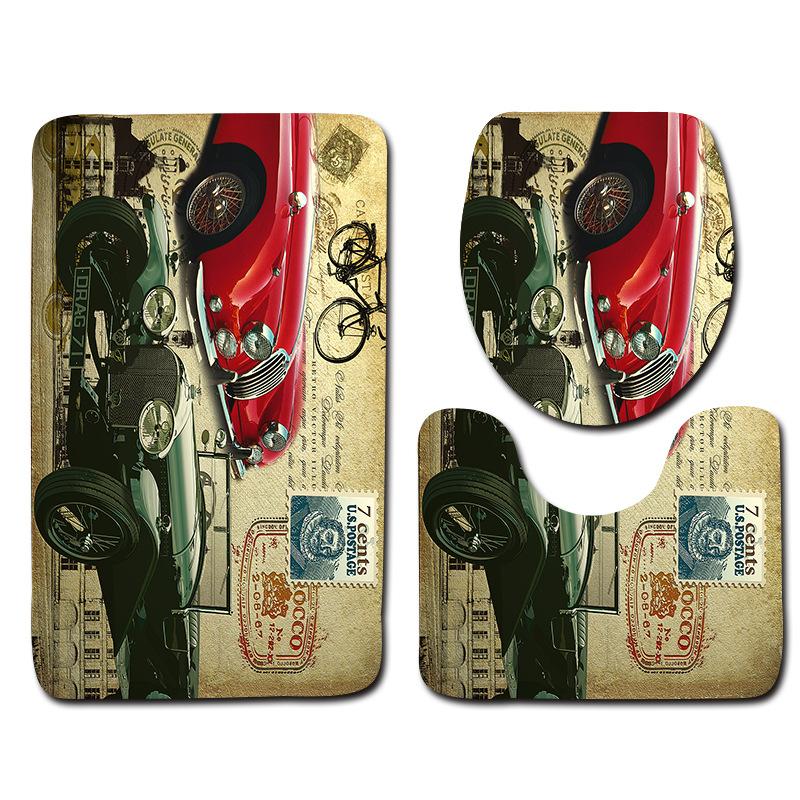 World Scenery Toilet Three-Piece Floor Mat Bathroom 3-Piece Mat Carpet Door Mat Is Now