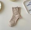Pair 1 Women Rolled Edge Polka Dot Socks Mid Tube Socks Spring Summer Sweat Absorbing Breathable Sweet Long Socks Female