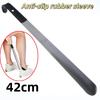 1Pcs 16.5"/42Cm Easy-Grip Metal Shoe Horn Black Long Handle Curved Hook Ergonomic Stainless Steel Shoehorn For Seniors