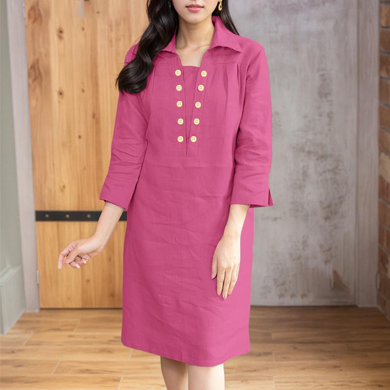 

ZANZEA Женское летнее платье с классическим воротником, однотонное, с рукавом 3/4 XL