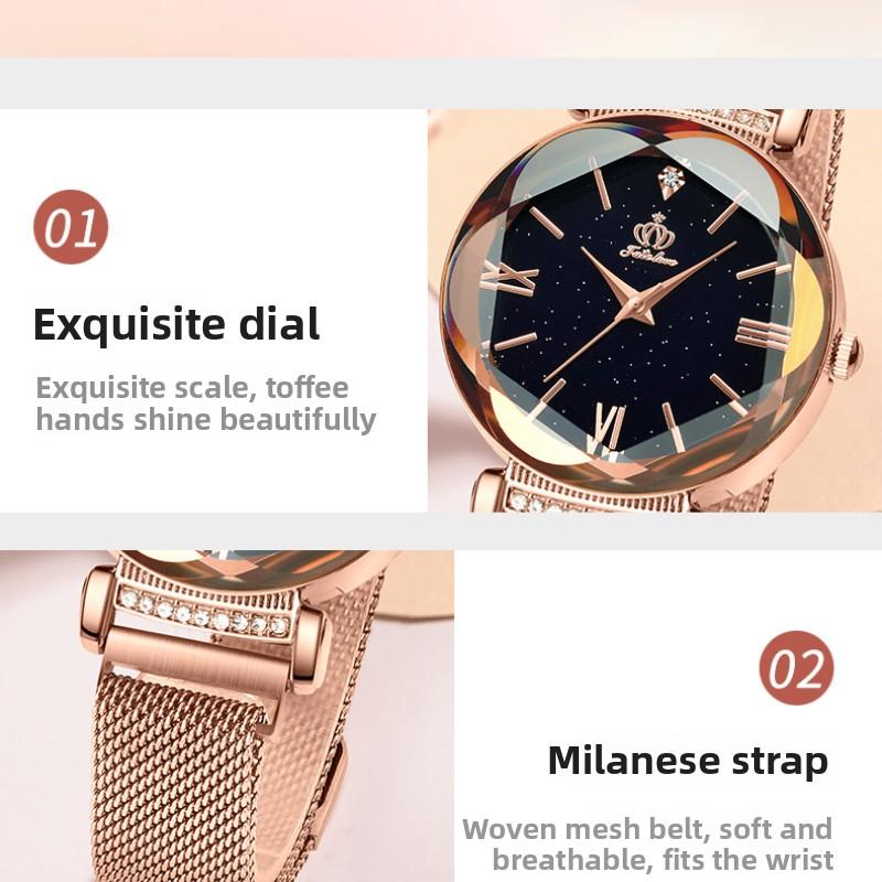 Ceas de mână cu cuarț Starry Sky Edge, Ceas de damă de trend, Rezistent la apă