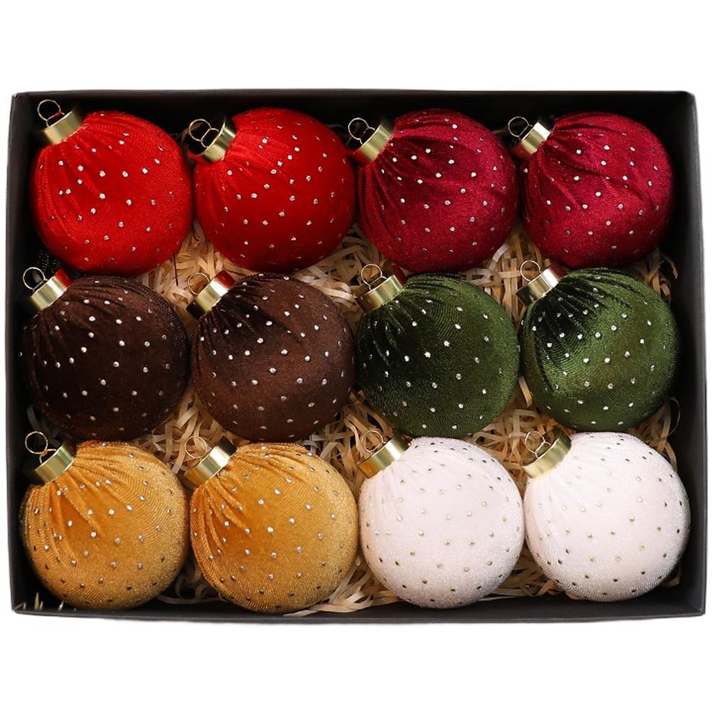 Christmas Tree Ornaments Set, 8cm Soft Velvet Fabric Ball Decorations, Handmade Holiday Décor For Wreaths And Home Displays