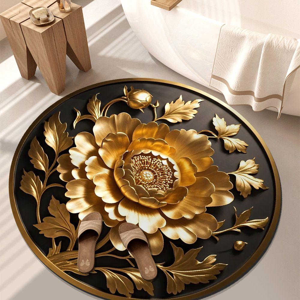 Living Room Home 3D Carpet Flower Floor Mat Carpet Circular Home Peony Flower Petal Shaped Mat
