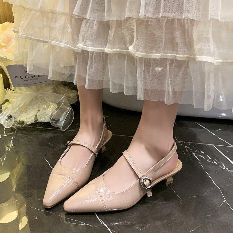 Pointed Thin Heel Mary Jane Single Shoes Summer New Versatile One-word Buckle Bag Head High Heel Sandals Women