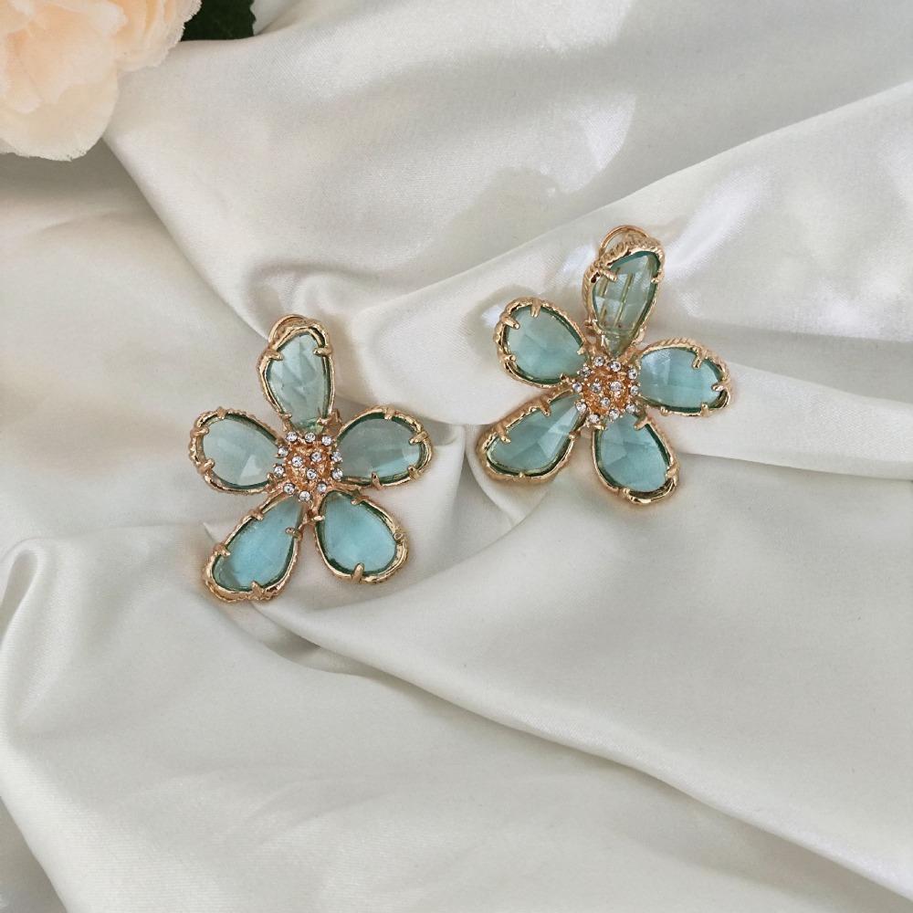 Übertriebene Kristallblume Große Ohrringe Koreanisches Temperament Internet-Berühmtheit Sommer Kleiner Duft Blume Sterlingsilber Stecker Ohrringe Frauen