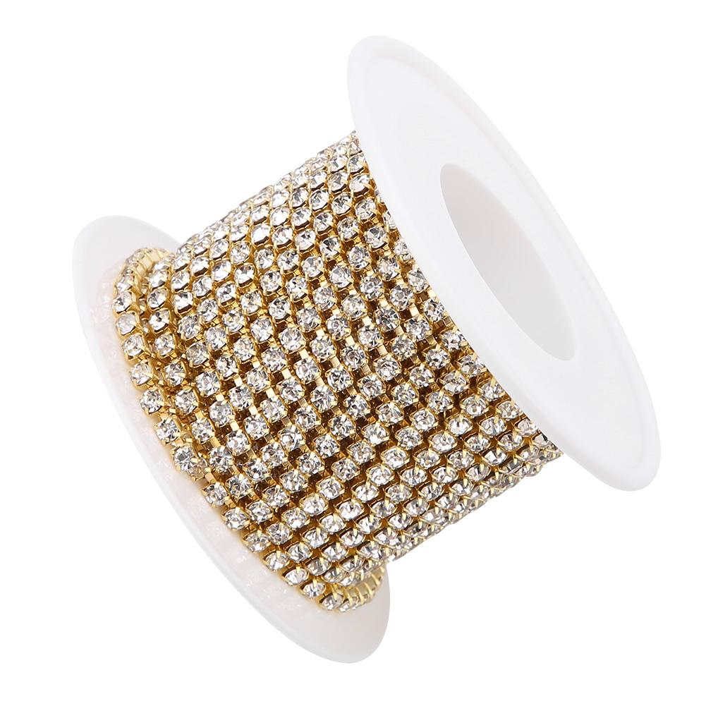 SS12 rollo de 5 yardas Cadena de pedrería de cristal DIY Moda Dorado Cadena de copas cerradas Accesorios para prendas de vestir