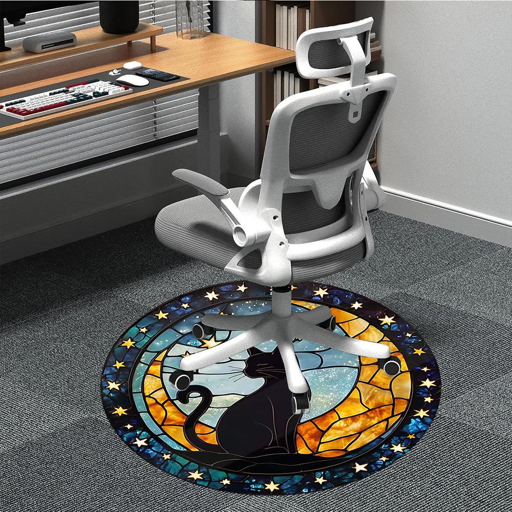 1pc Starry Night Cat Office Round Area Rug, Indoor Mat Suitable ForOffice, Under Office Chairs Bedroom Living Room Home Decor T165