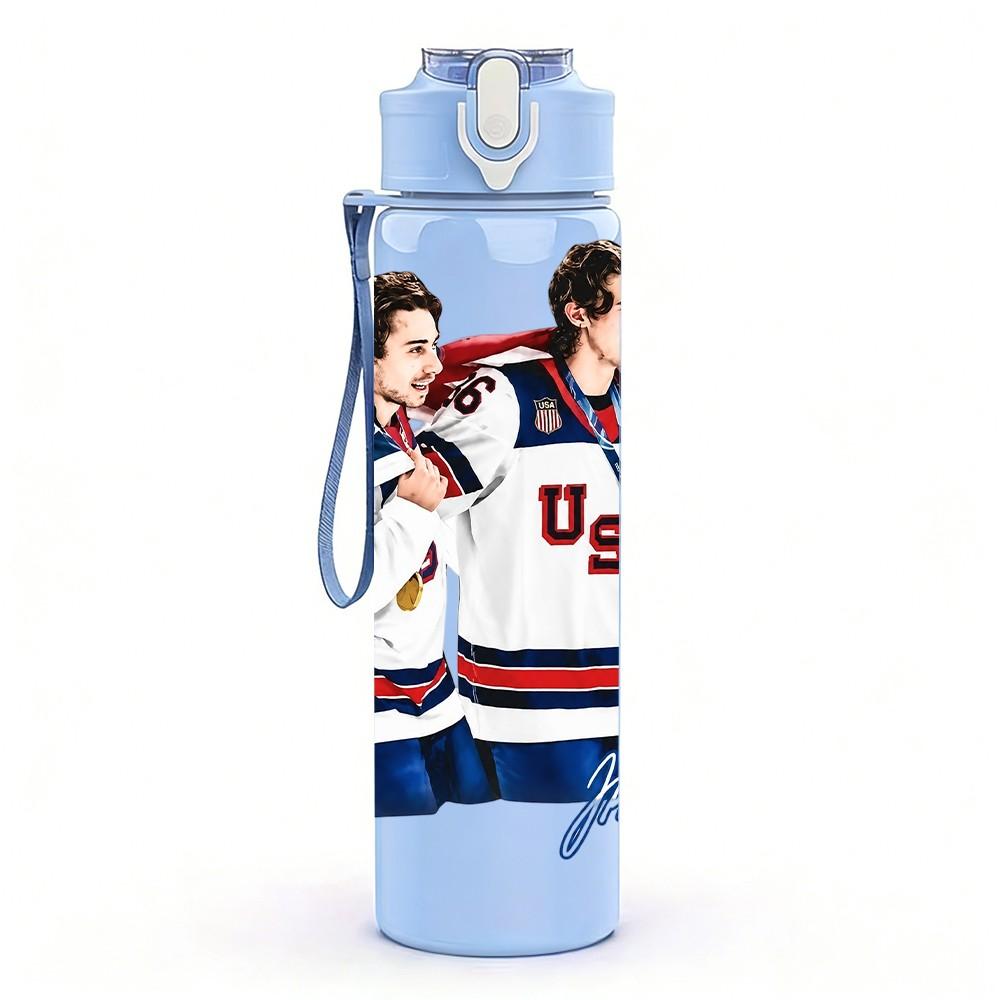 1PC Hockey Player Athlete 750ml Sports Water Bottle Leakproof Straw Lid Outdoor Office Home