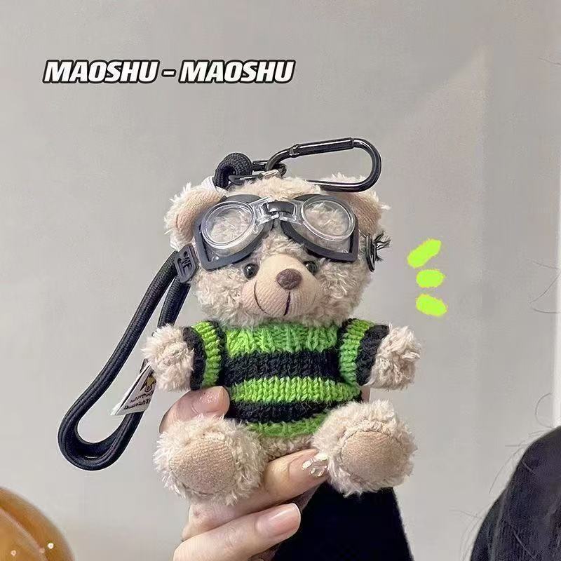 Cute Plush Brown Bear Keychain With Camera & Glasses Backpack Doll Pendants Couple Keyrings Handbag Charms Bag Accessories Set