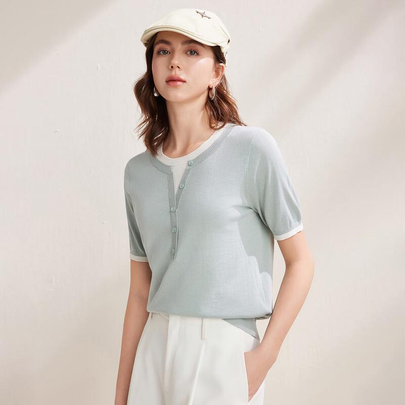 Women's Silk Blend Faux Two-Piece Knit T-Shirt