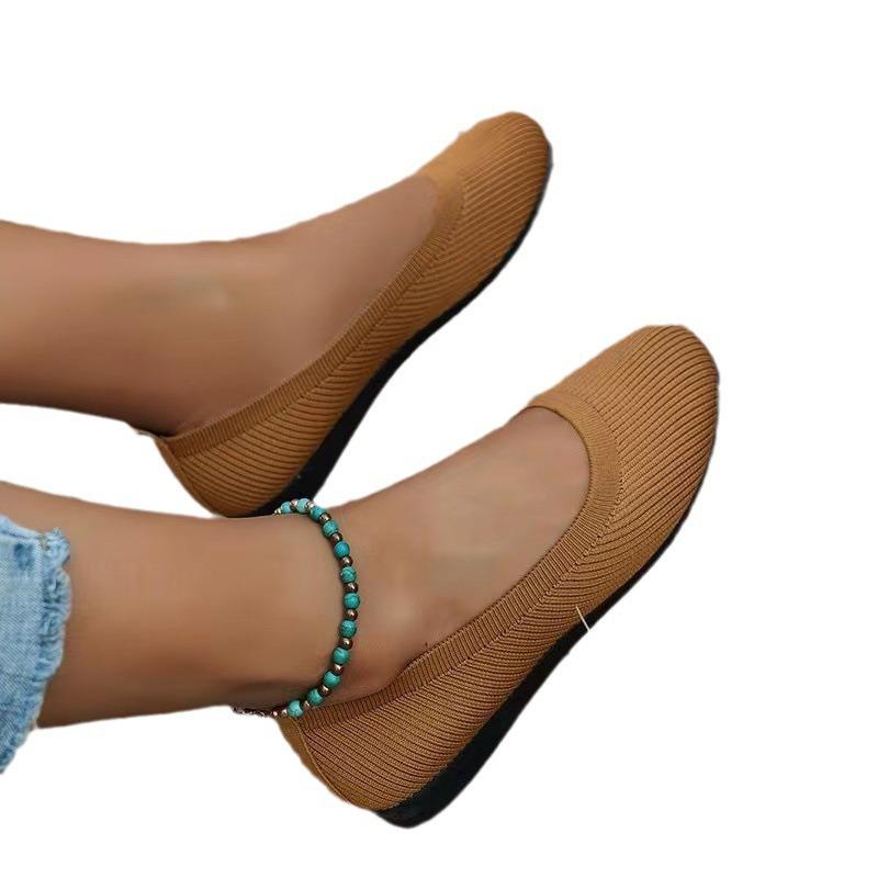 Spring and Autumn Single Shoes Mesh Round Head Flat Bottom Casual Solid Color Large Size Single Shoes Women's and Women's Single Shoes