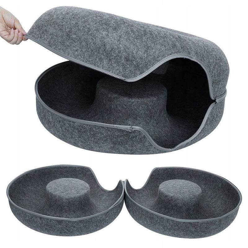 Round Tunnel Cat Bed Comfortable Donut House - Dark Gray