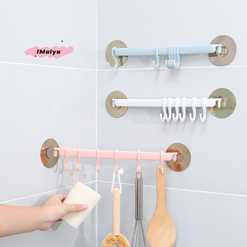 M-1pc Blue/White/Pink Suction Cup Type Hook 6 Rows For Kitchen Bathroom Corner Suspension Without Marks Plastics Hanger Hooks