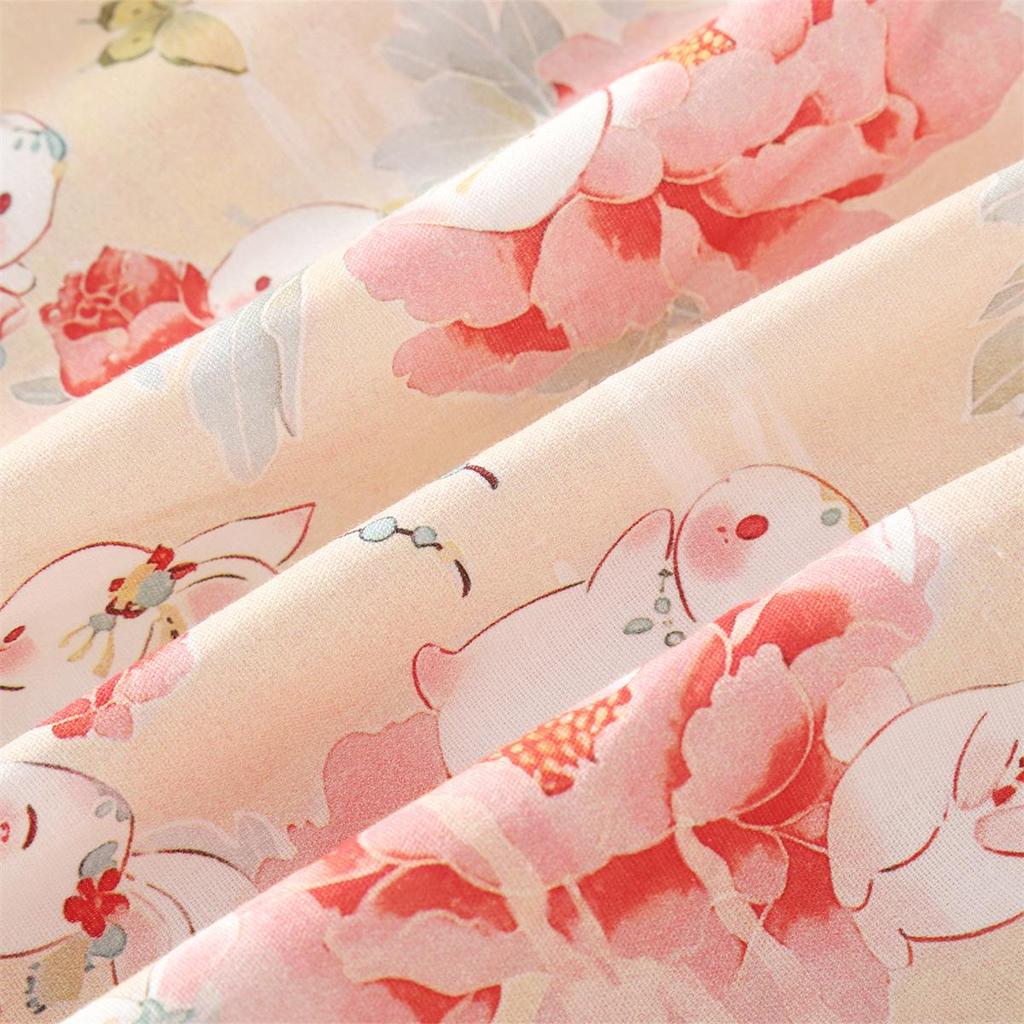 Baby Girl Summer Cheongsam Dress - Cartoon Rabbit & Floral Print