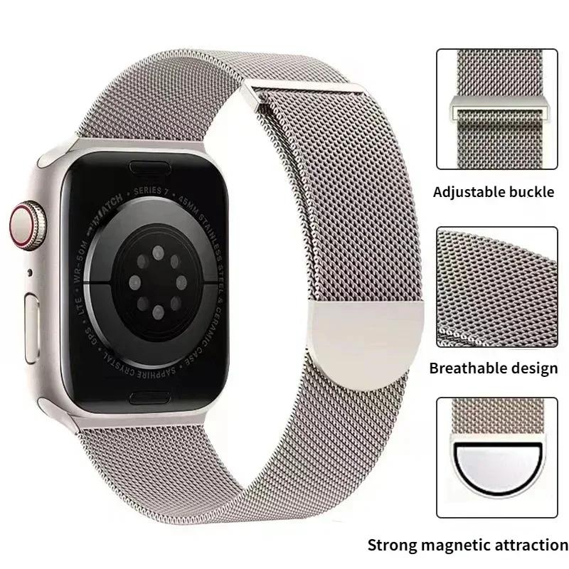 Magnetic Loop Strap For Apple watch Band 44mm 40mm 45mm 41mm 42mm 38mm Stainless Steel Bracelet iWatch Series Ultra 9 8 SE 7 6 5